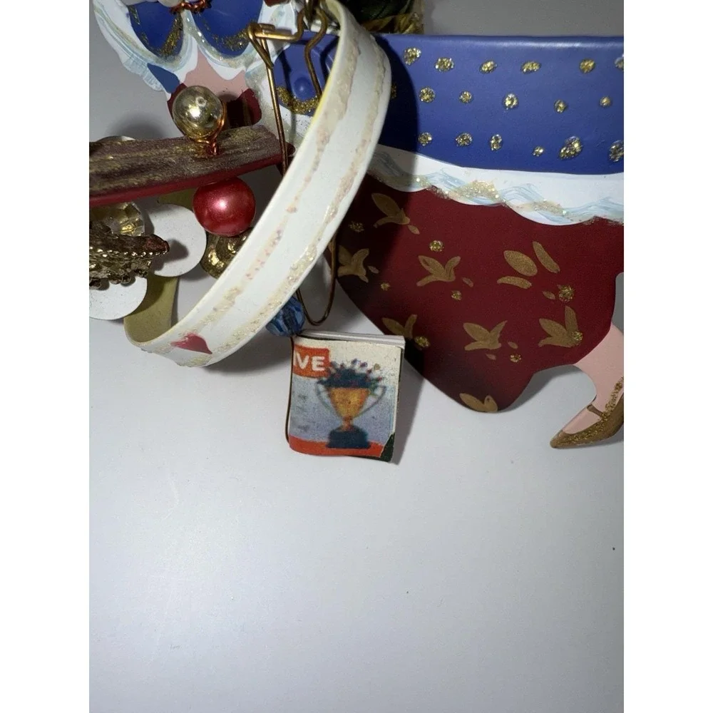 Vintage Kurt Adler Flying Queen Ornament Mixed Media Wood Metal Pearls RARE Y2K‎